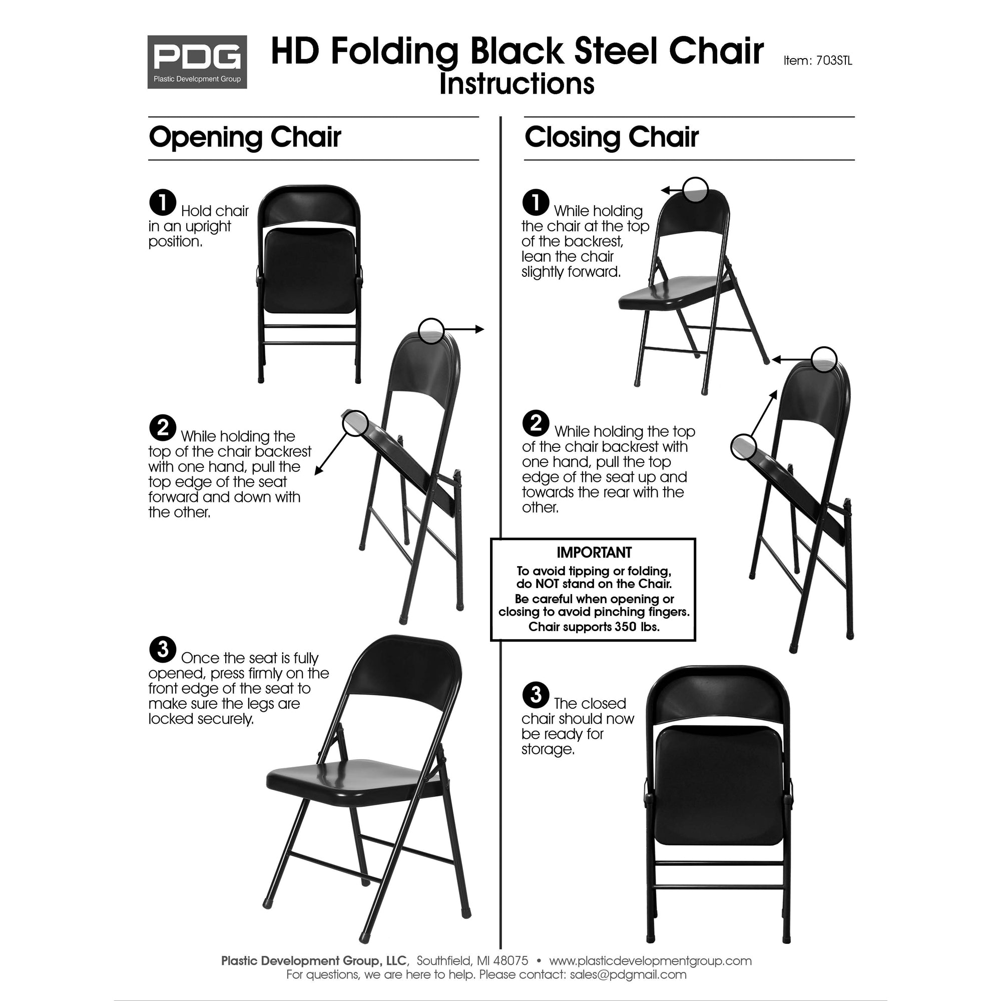 Plastic Development Group Commercial Party Heavy Duty Steel Folding Chair, Black - VMInnovations