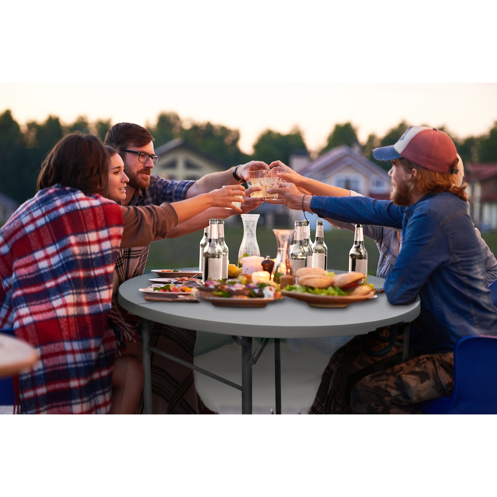 Plastic Development Group 4' Folding Banquet Table & 4 Outdoor Folding Chairs - VMInnovations