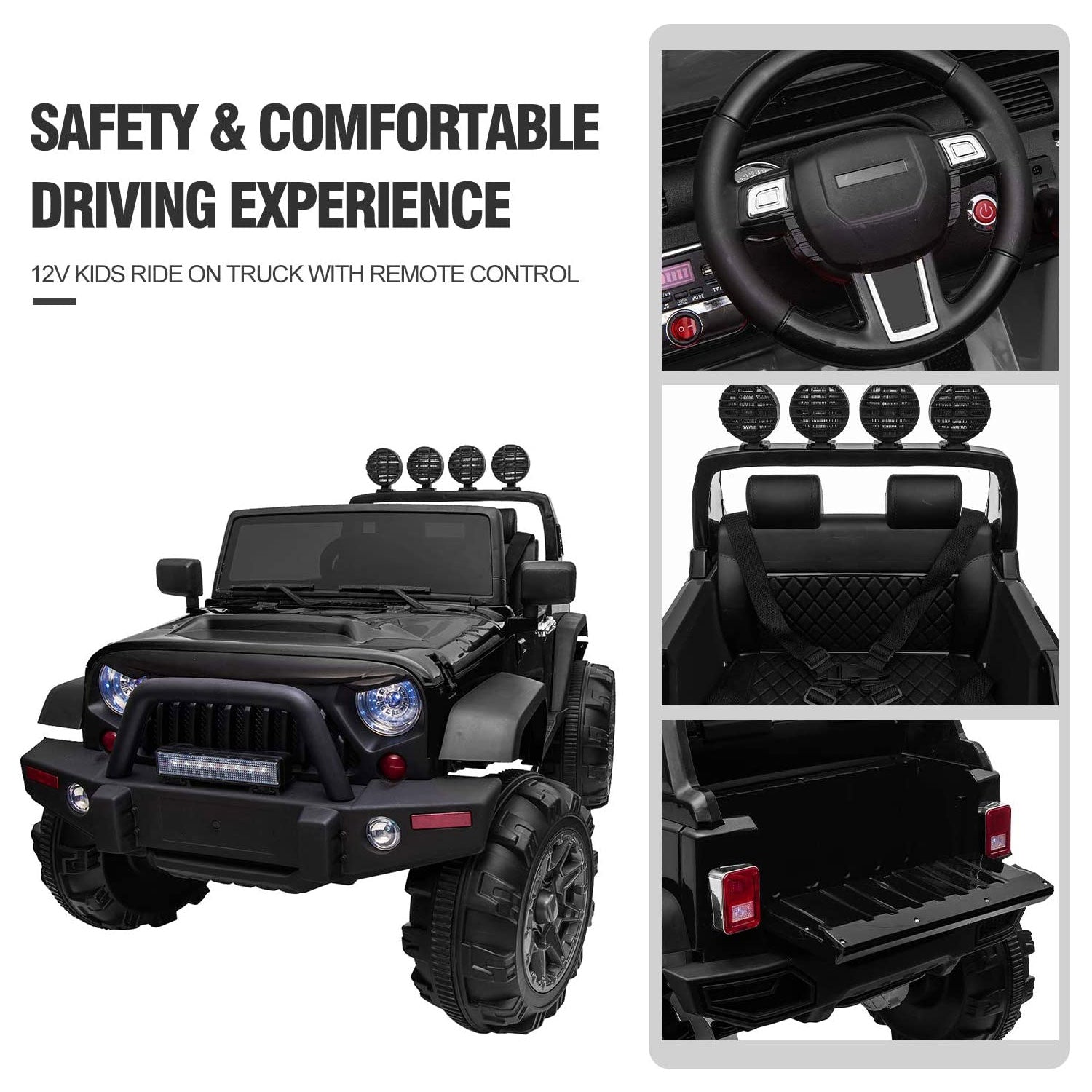 12V Kids Battery Powered 2 Speed Jeep Wrangler Ride On Toy, Black (Used)