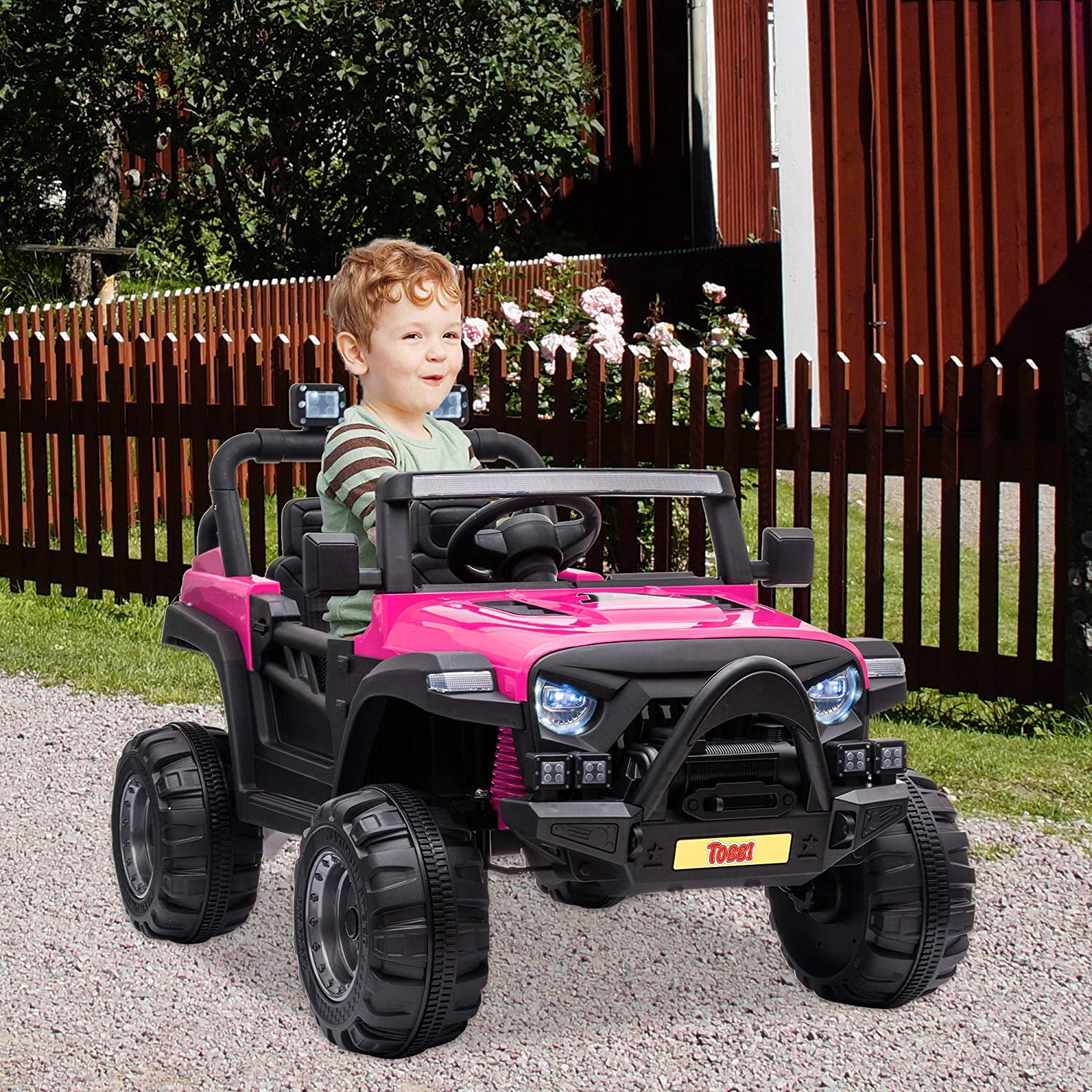TOBBI 12 Volt Electric Remote Control Kids Toy Ride On Truck, Rose Red (Used) - VMInnovations