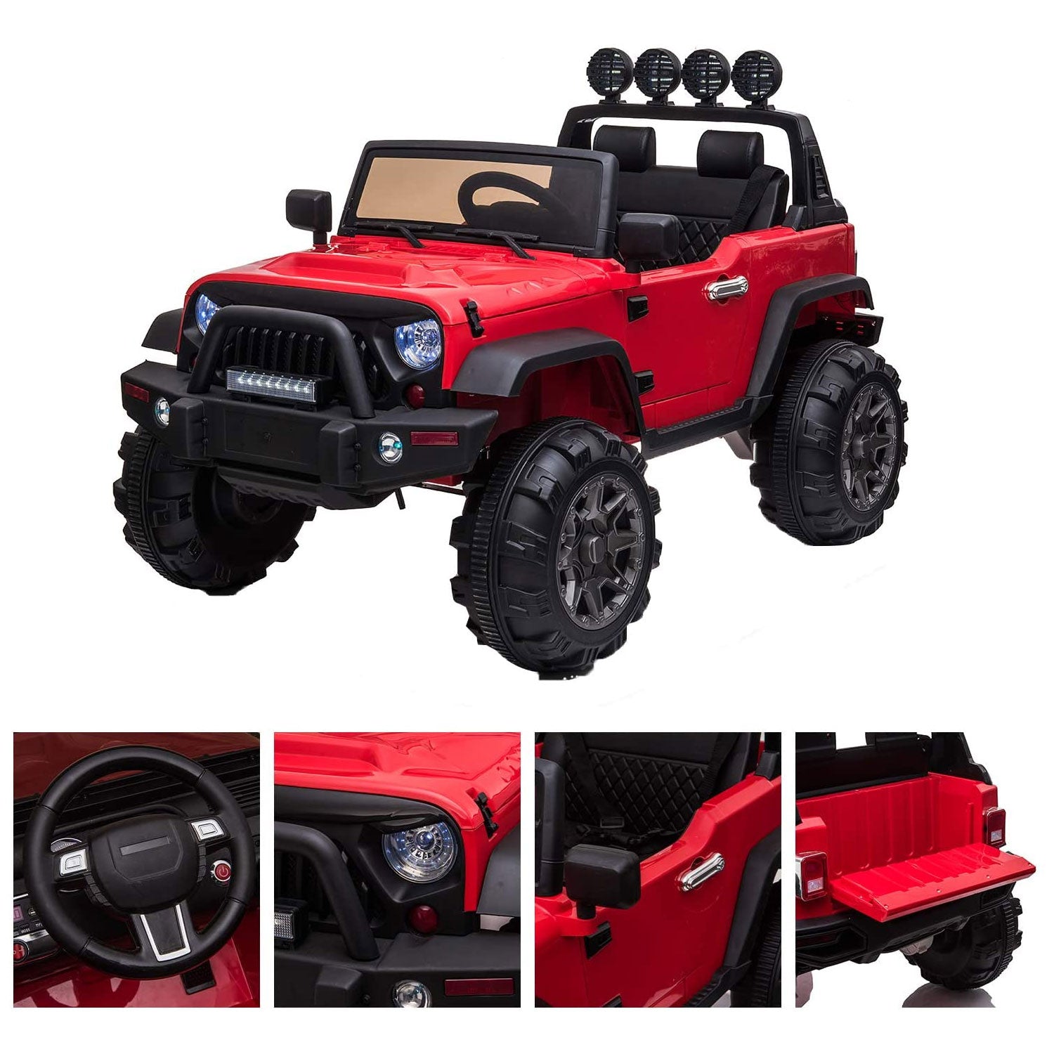 TOBBI 12V Kids Electric Battery Powered 2 Speed Jeep Wrangler Ride On Toy, Red