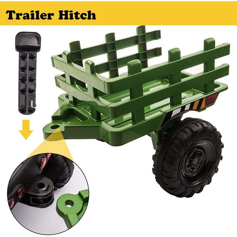 TOBBI 12V Battery Toy Tractor with Pull Behind Trailer, Dark Green (Open Box)