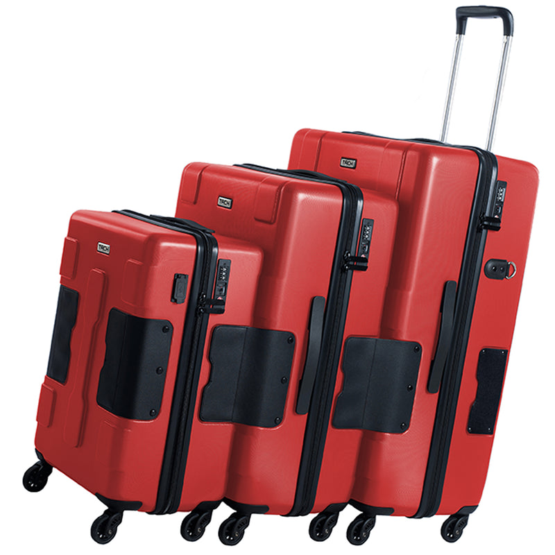 TACH V3 3 Piece Hard Shell Rolling Suitcase Luggage Set w/ Wheels, Red (Used)