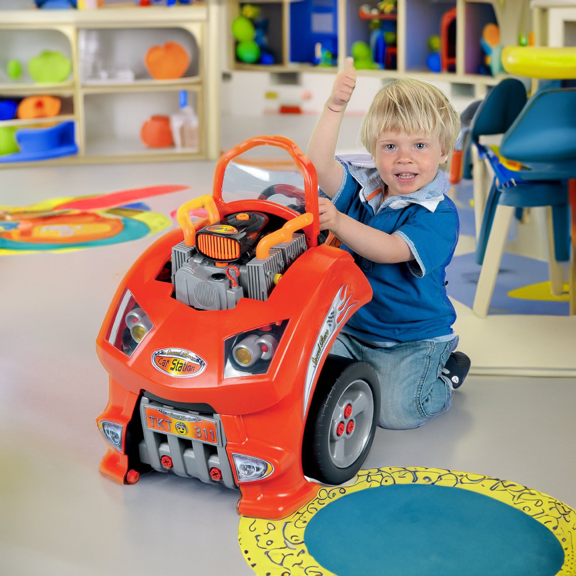 Theo Klein Interactive Toy Car and Engine Service Station Play Set (Open Box) - VMInnovations