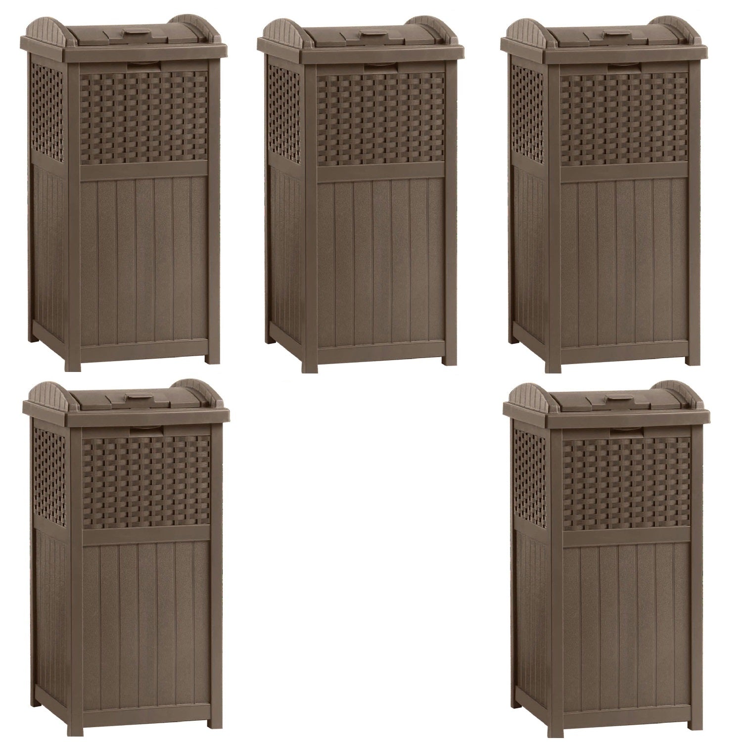 Suncast Trash Hideaway 33 Gallon Resin Wicker Outdoor Garbage Container (5 Pack) - VMInnovations