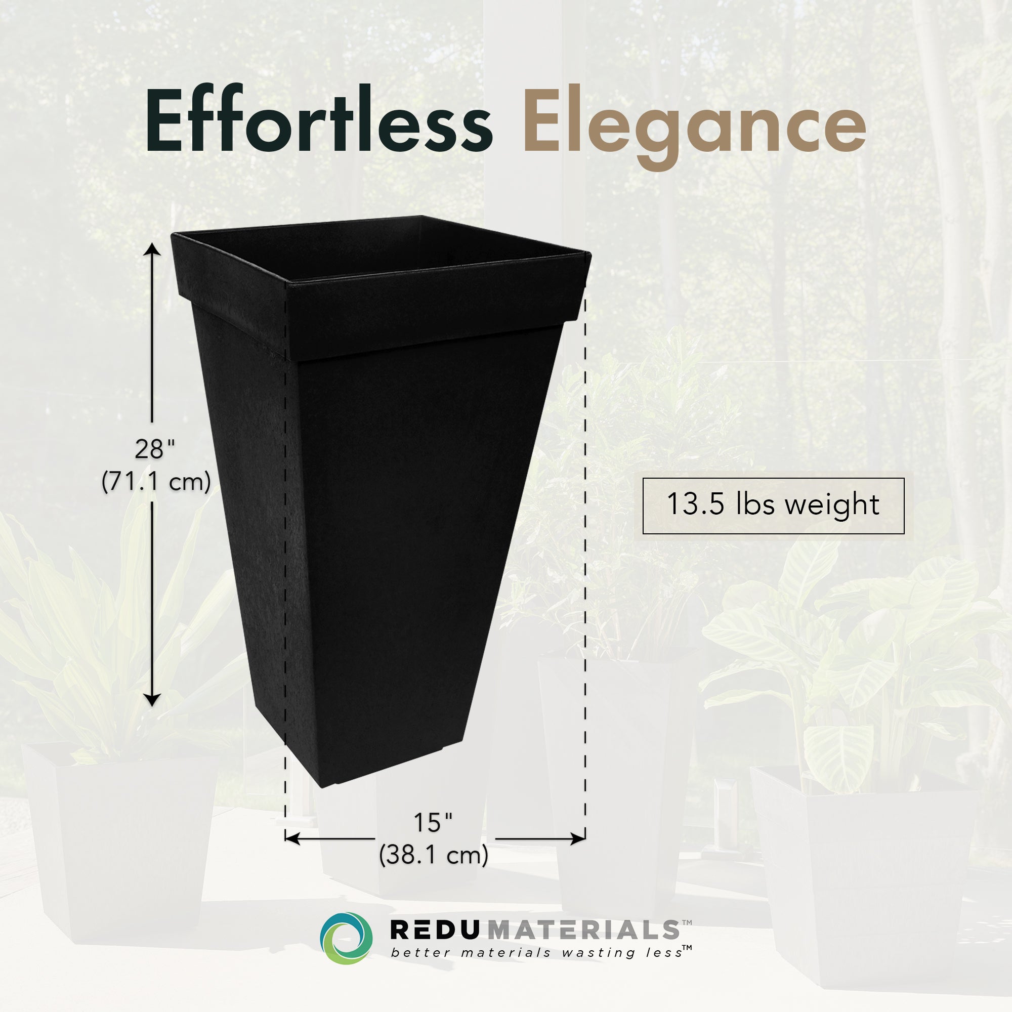 Tierra Verde Symphony Self Watering Square Planter, 15"W x 28"H, Black