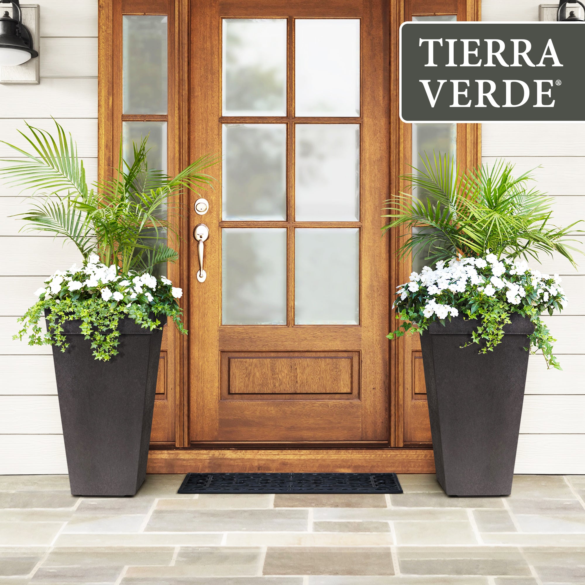 Tierra Verde Symphony Self Watering Square Planter, 15"W x 28"H, Black(Open Box) - VMInnovations