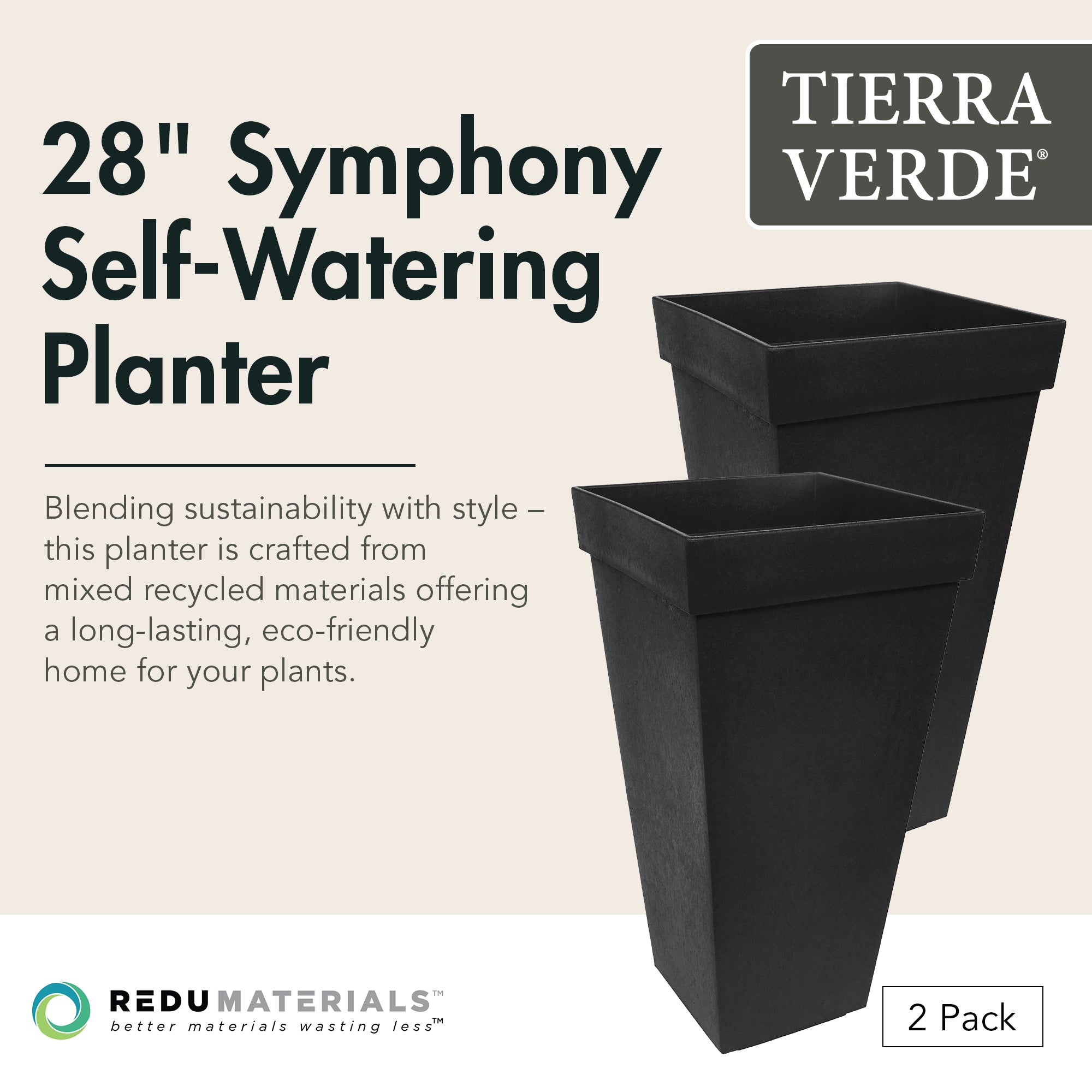 Tierra Verde 2pk Self Watering Planter, Symphony, 15"W x 28"H (Used) - VMInnovations