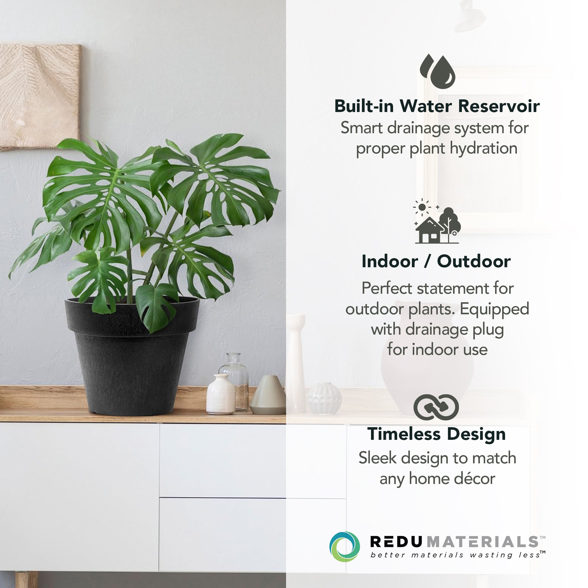 Tierra Verde Baritone Planter, Indoor Outdoor Self Watering Pot, 18"W x 16"H - VMInnovations