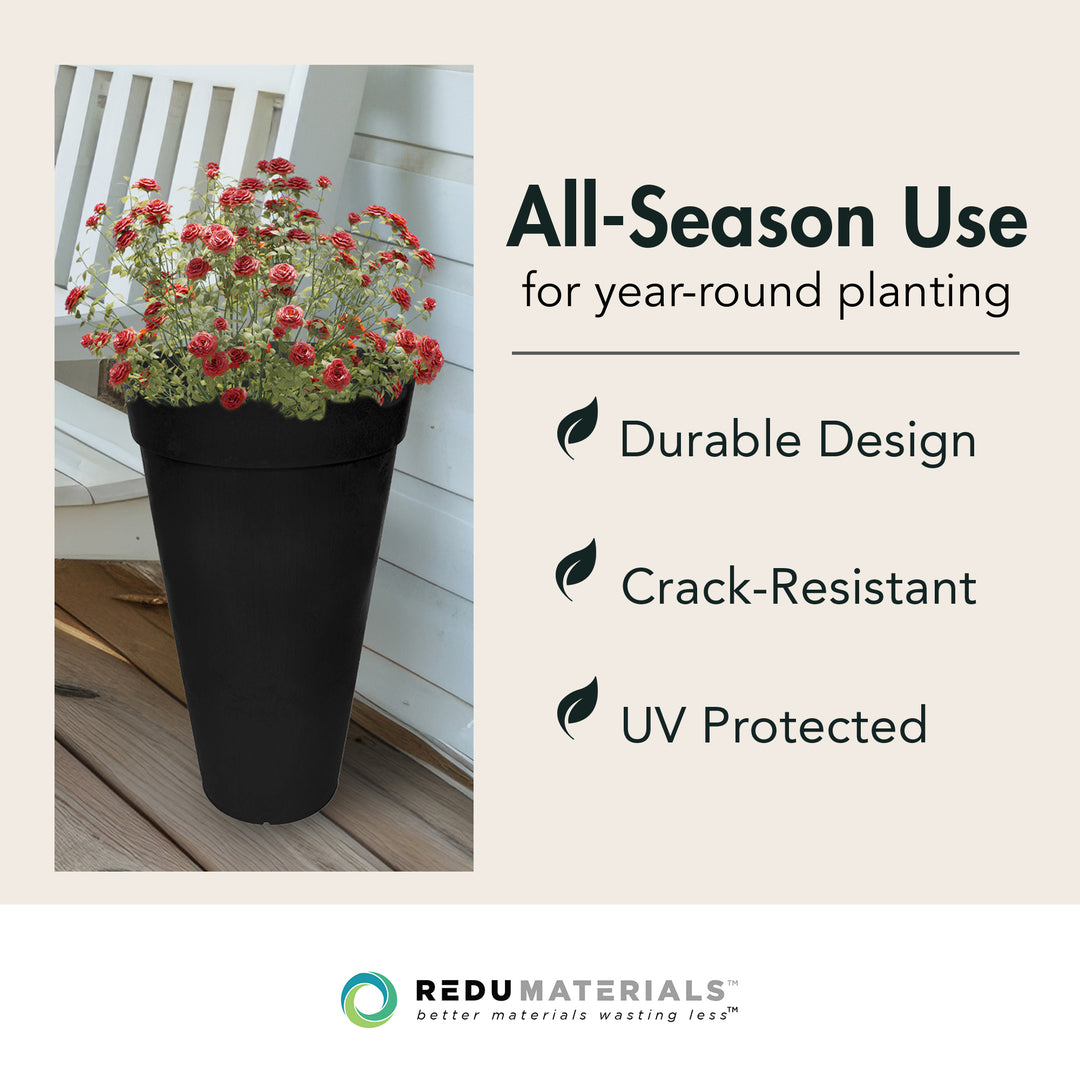 Tierra Verde Aria Indoor Outdoor Self Watering Tall Planter, 15"W x 26"H, Black - VMInnovations