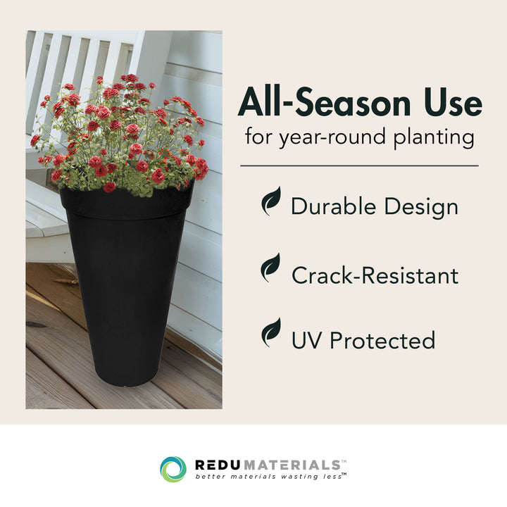 Tierra Verde Aria Indoor Outdoor Self Watering Tall Planter, 15"W x 26"H, Black - VMInnovations