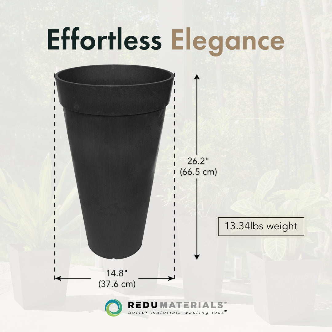 Tierra Verde Aria Indoor Outdoor Self Watering Tall Planter, 15"W x 26"H, Black - VMInnovations