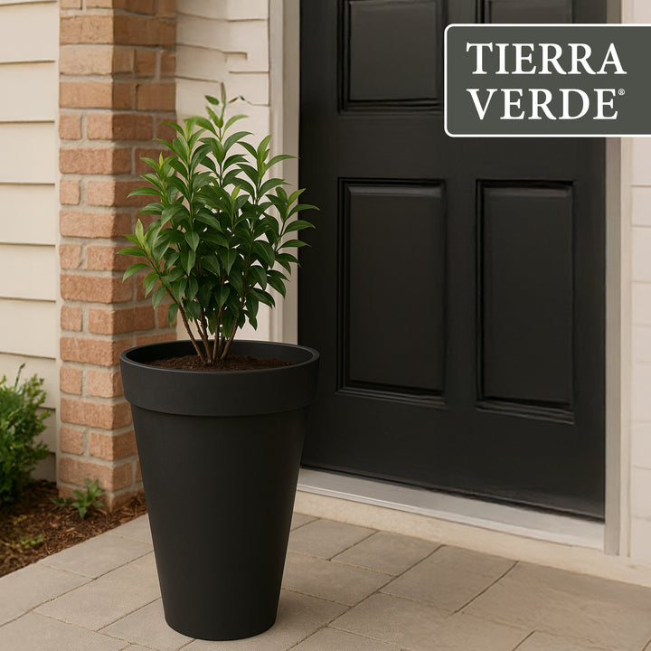 Tierra Verde Aria Indoor Outdoor Self Watering Tall Planter, 15"W x 26"H, Black - VMInnovations