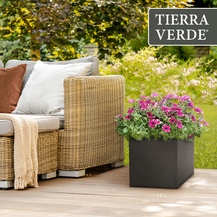 Tierra Verde Citadel Horizon Self Watering Square Planter, 13.5"W x 14"H, Black