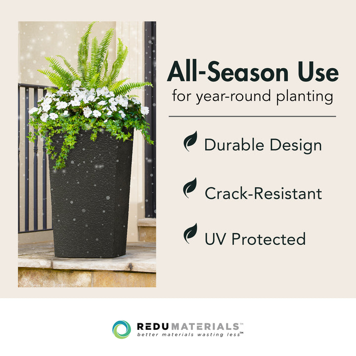 Tierra Verde Citadel Stucco Self Watering Square Planter, 13.5"W x 26"H, Black - VMInnovations