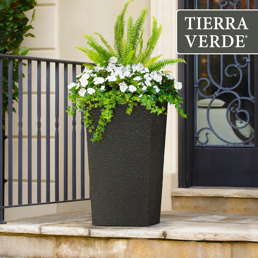 Tierra Verde Citadel Stucco Self Watering Square Planter, 13.5"W x 26"H, Black - VMInnovations