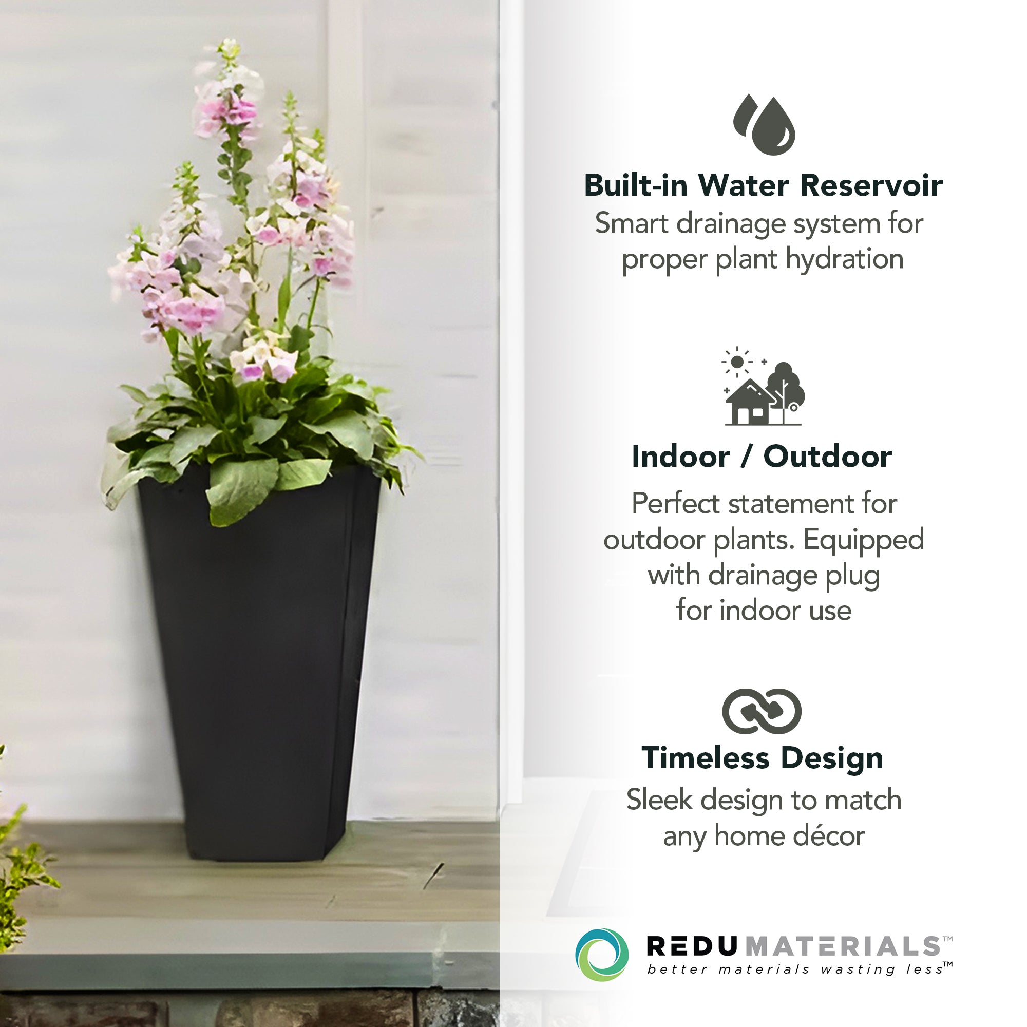 Tierra Verde 2pk Indoor Outdoor 20 Inch Self Watering Planters, Black (Open Box) - VMInnovations