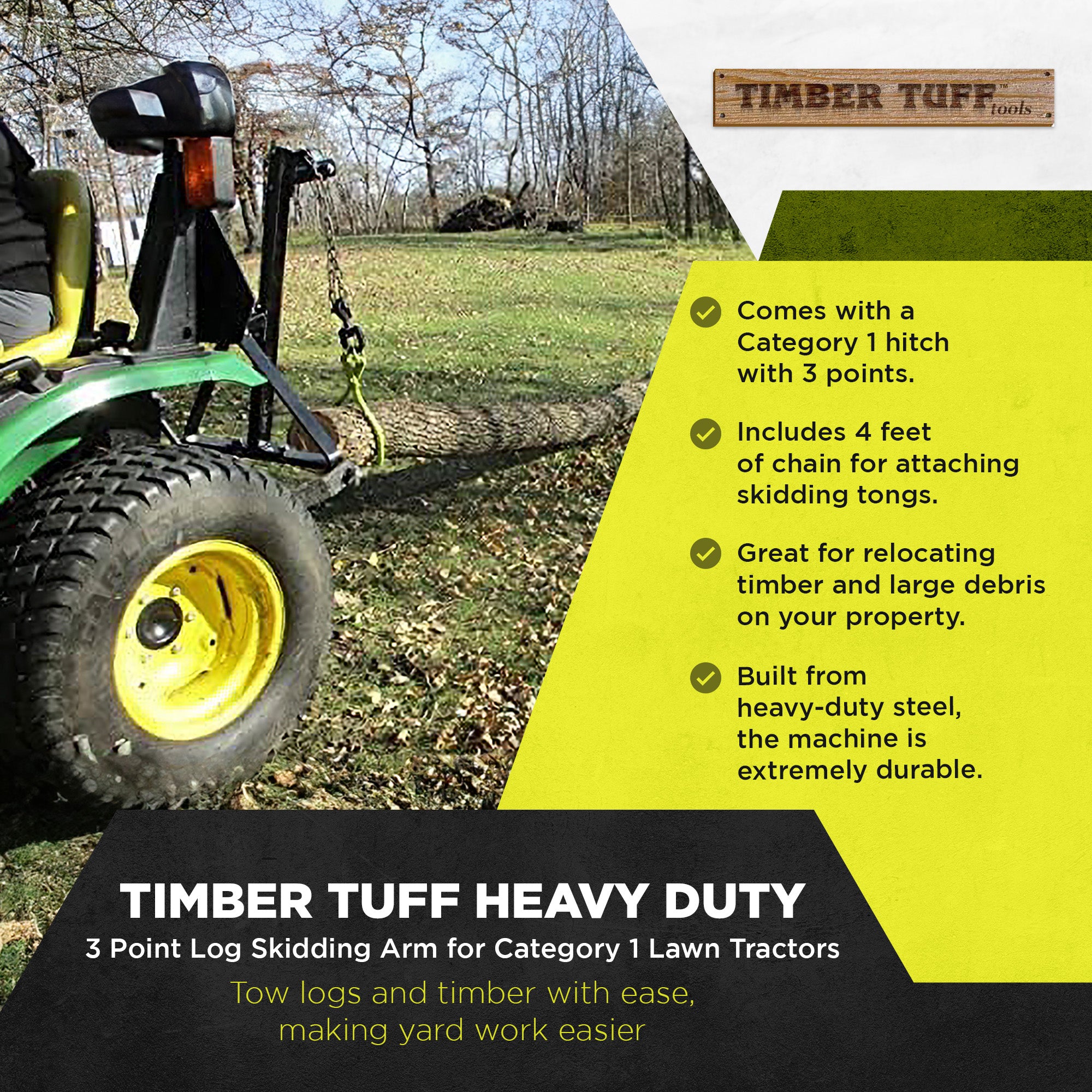 Timber Tuff TMW-81 3 Point Log Skidding Arm for Category 1 Lawn Tractors (Used)