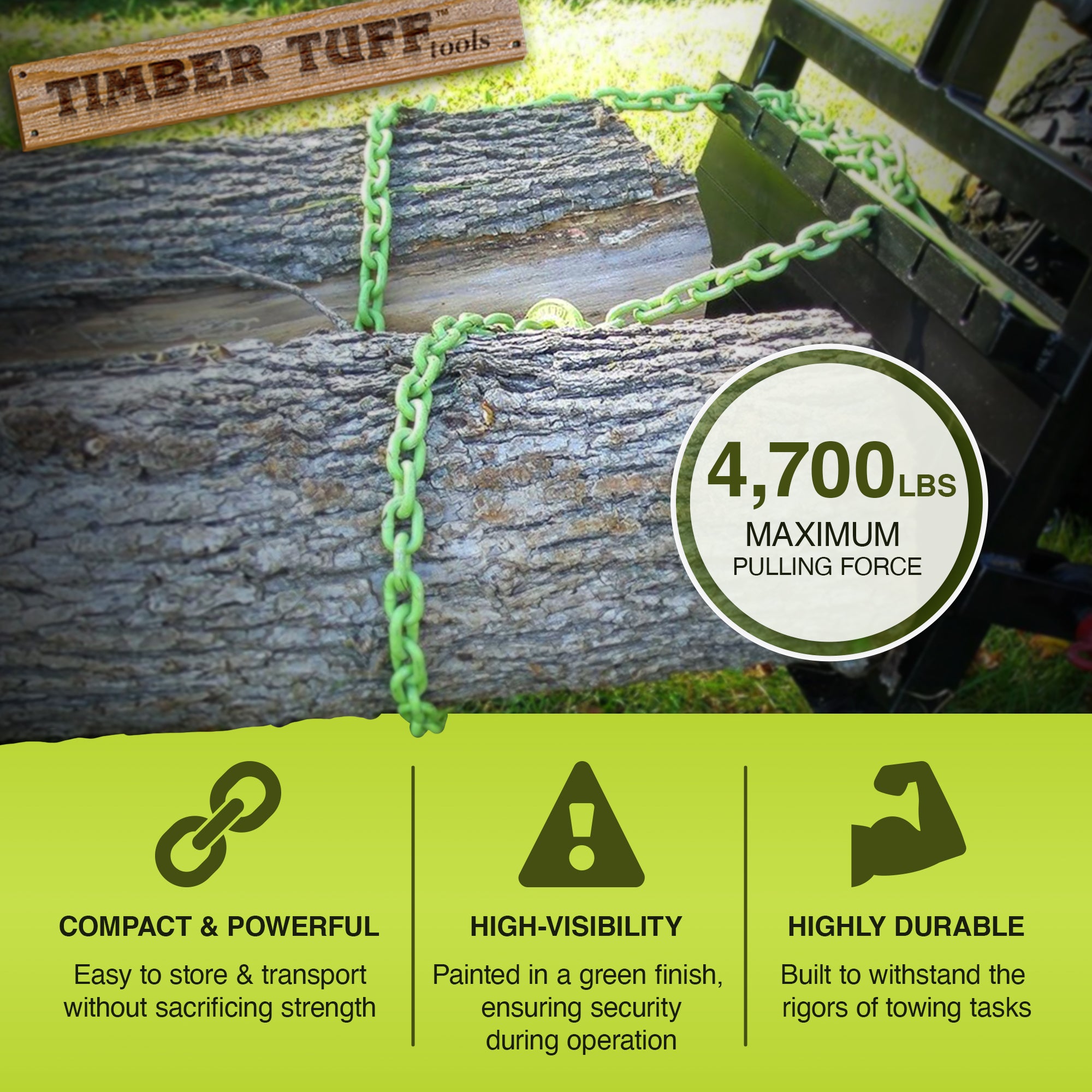 Timber Tuff 15ft Choker Chain w/Probe Stake for ATVs, UTVs, & Tractors(Open Box) - VMInnovations