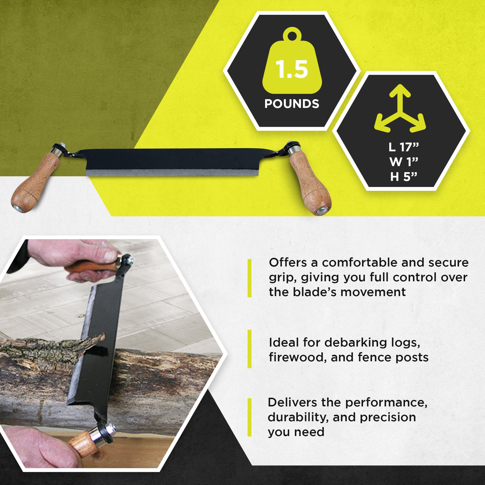 Timber Tuff 8" Straight Draw Shave Tool, Debarking & Woodworking,Black(Open Box) - VMInnovations