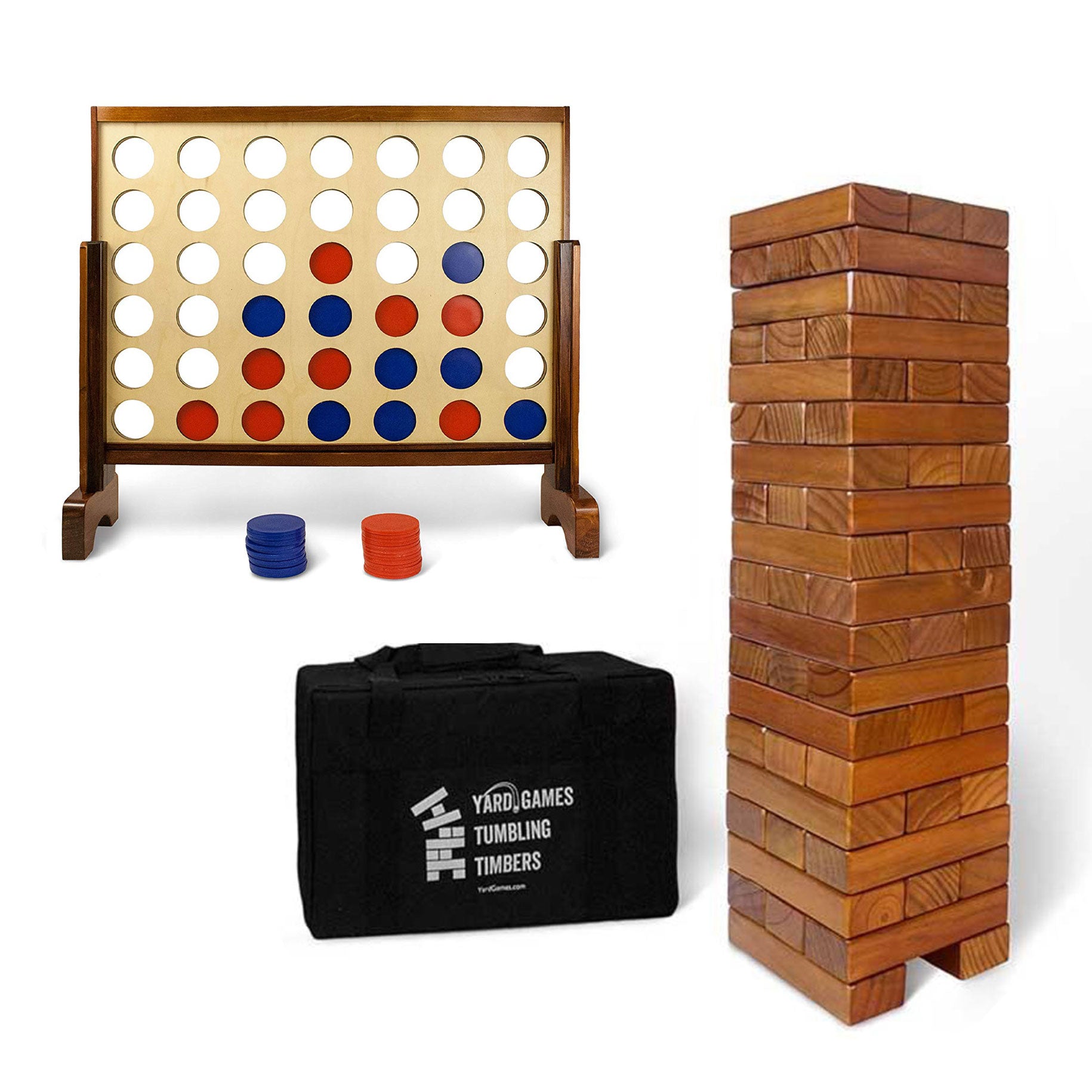 YardGames Giant Tumbling Timbers Stacking & Giant 4 in a Row Outdoor Game Bundle - VMInnovations