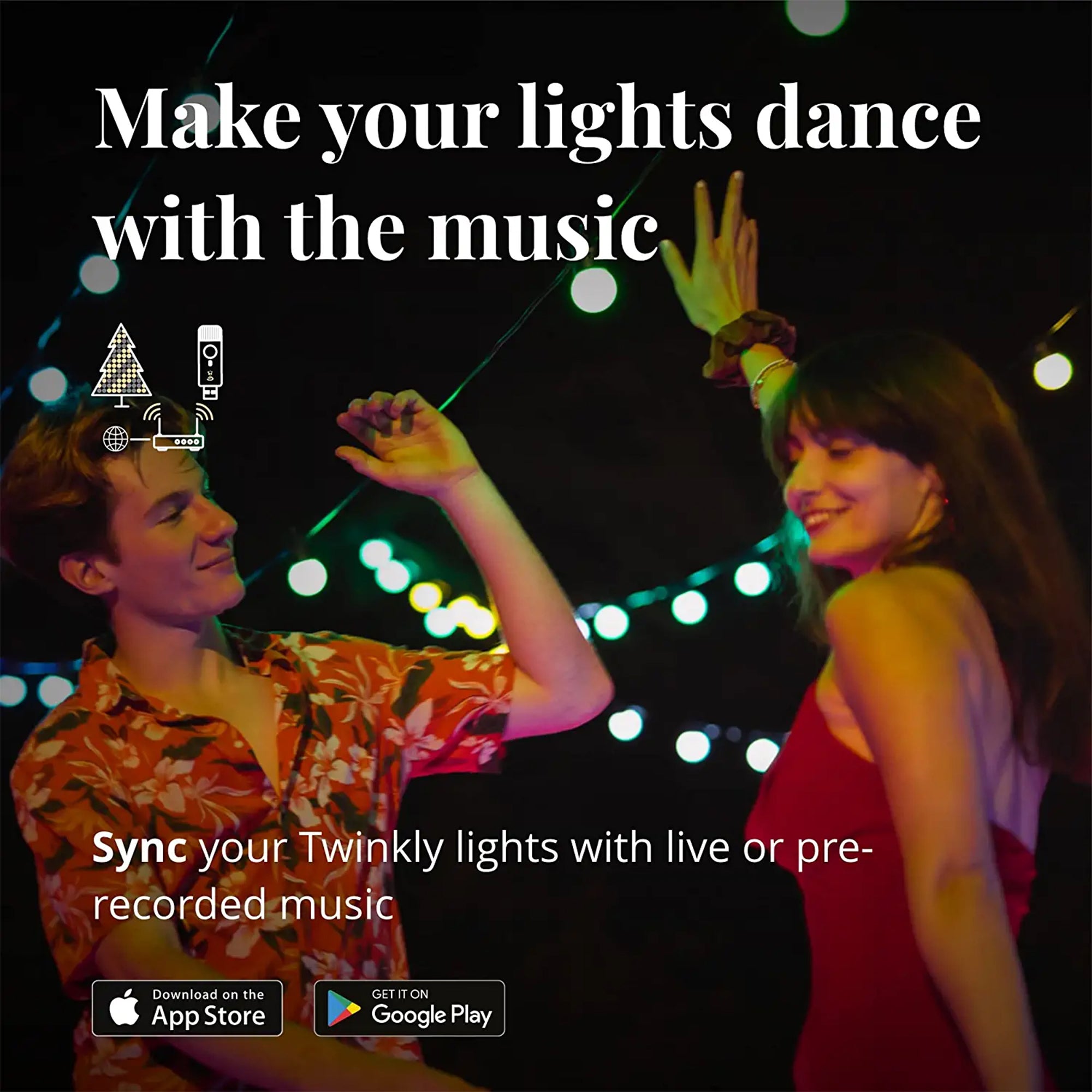 Twinkly Curtain + Music 210 LED RGB+W Christmas Lights with Music Syncing Device
