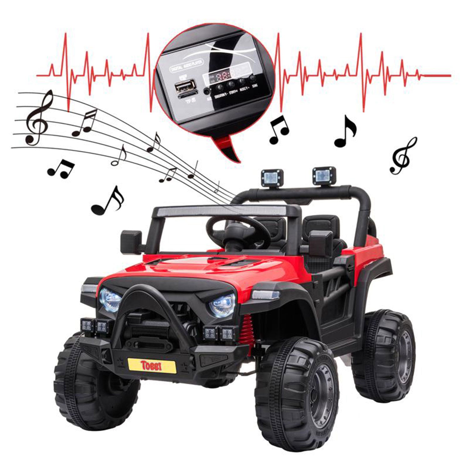 TOBBI 12V Kids Electric Battery-Powered Ride On 3 Speed Toy SUV Truck Car, Red - VMInnovations