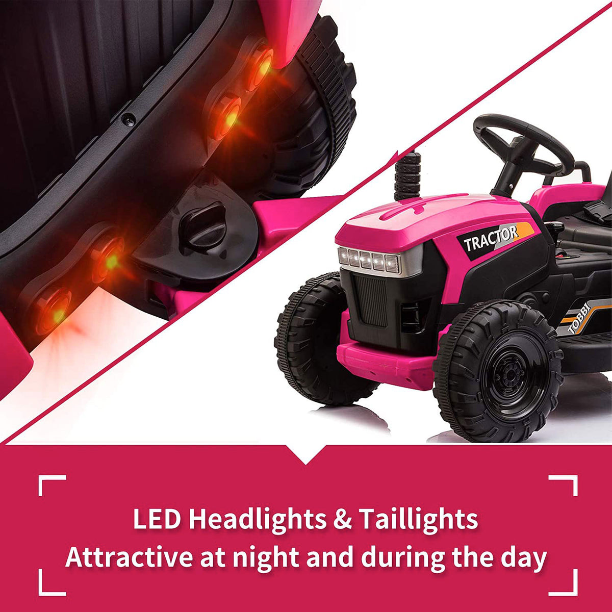 TOBBI 12V Kids Battery-Powered Ride On Toy Tractor w/ Trailer, Rose Red (Used)