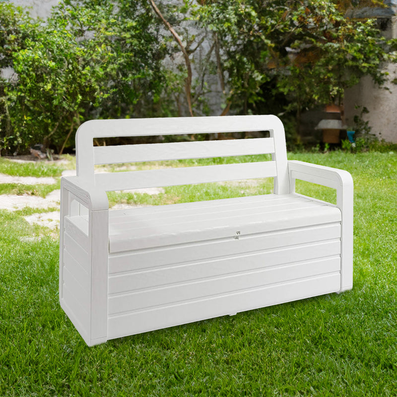 Toomax Foreverspring Deck Patio Garden Storage Box Chest Bench, 70 Gallon White