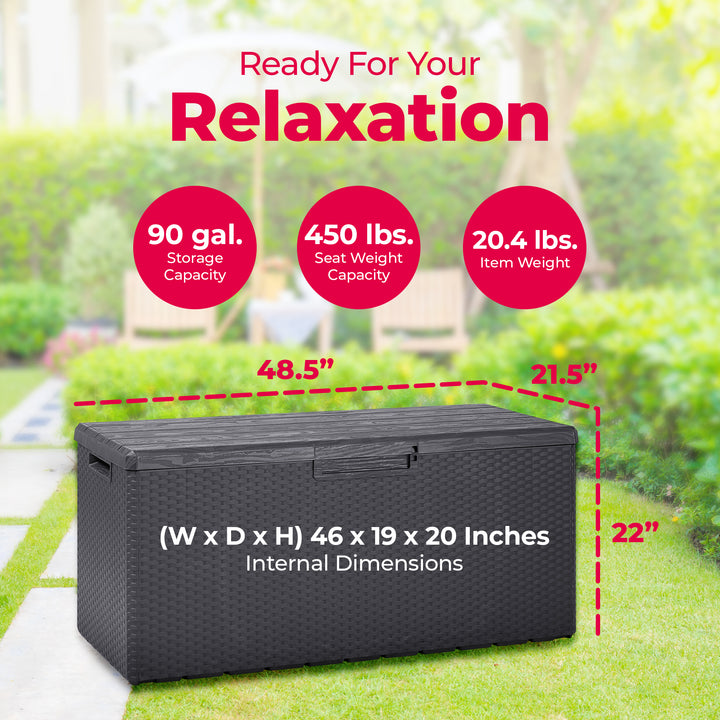 Toomax Portofino Large 90 Gallon Plastic Outdoor Storage Backyard Deck Box, Gray - VMInnovations