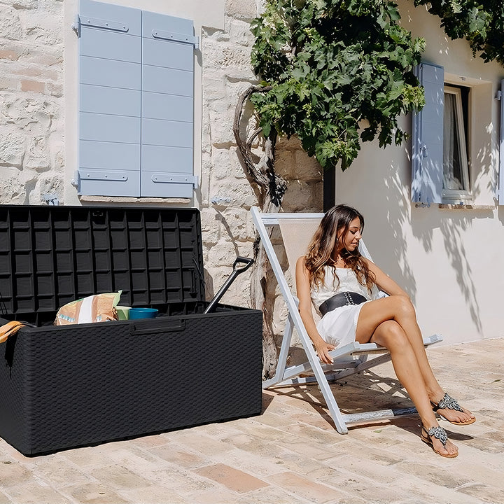 Toomax Portofino Large 90 Gallon Plastic Outdoor Storage Backyard Deck Box, Gray - VMInnovations