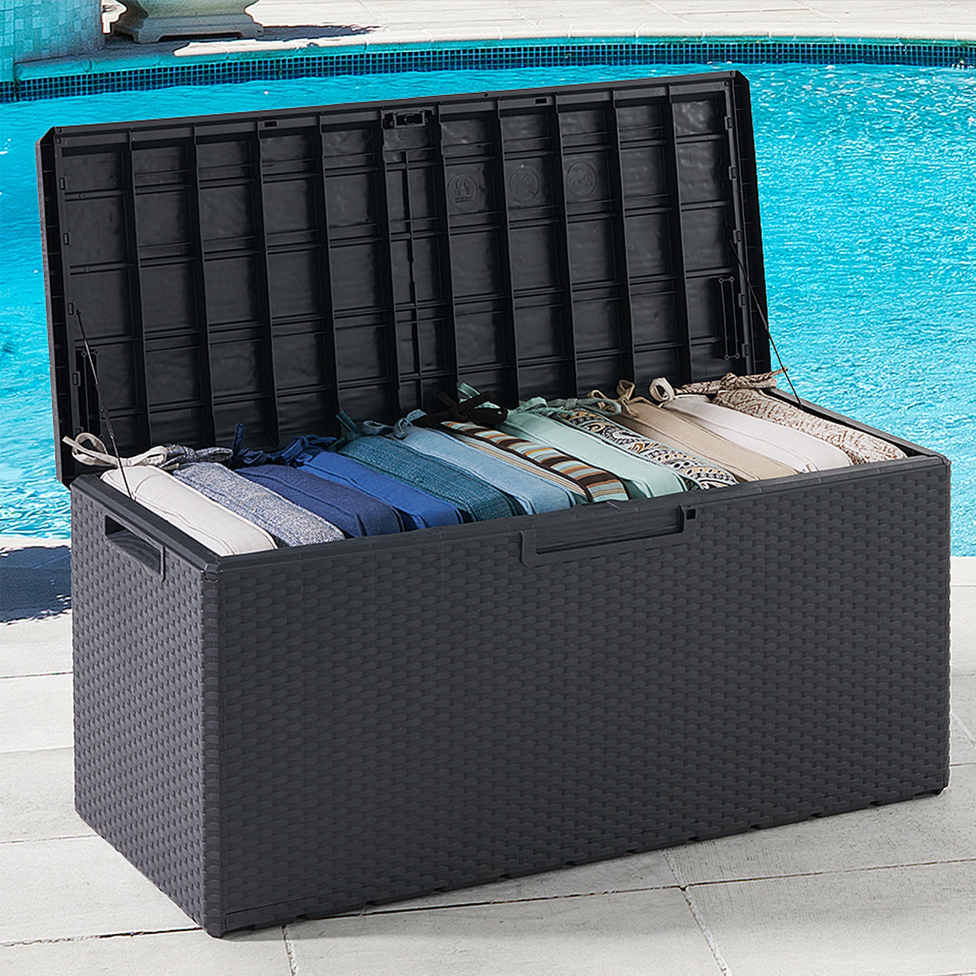 Toomax Portofino Weather Resistant Resin 90 Gallon Deck Box, Gray Black (Used) - VMInnovations