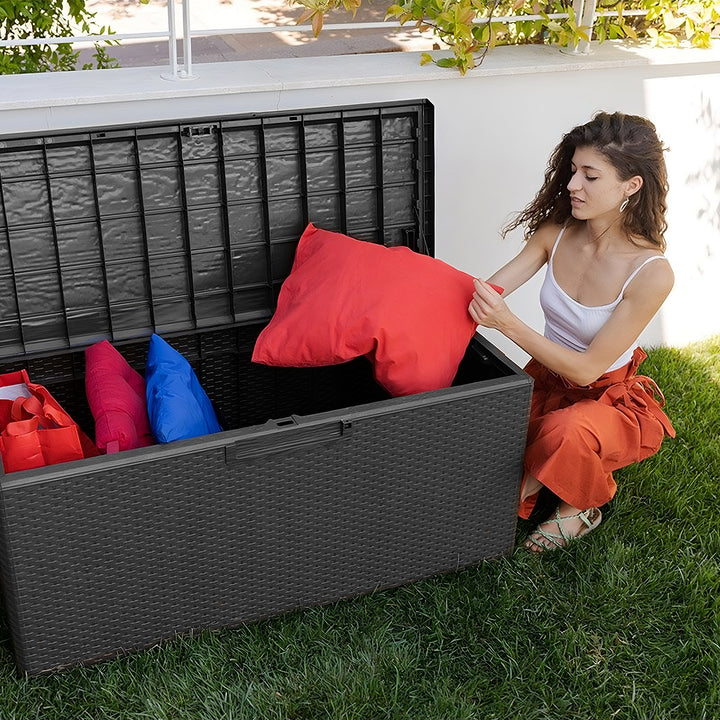 Toomax Portofino Large 90 Gallon Plastic Outdoor Storage Backyard Deck Box, Gray - VMInnovations