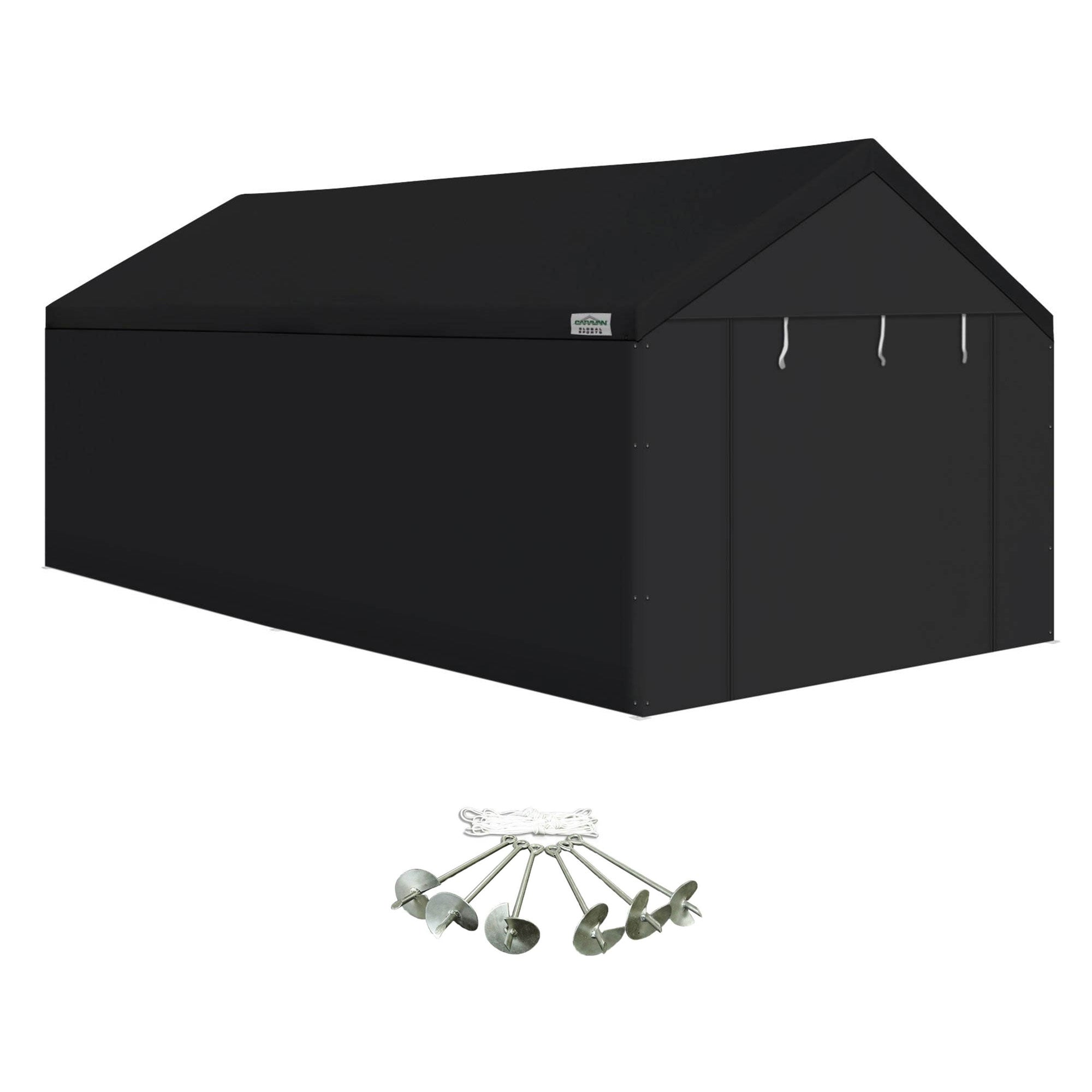 Caravan Canopy Domain 10 x 20 Ft Carport Top and Sidewalls, Black w/ Anchor Set - VMInnovations