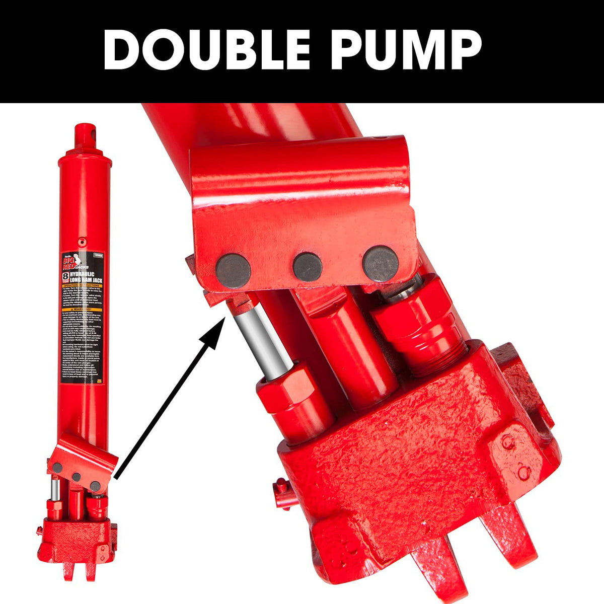 Big Red 8 Ton Hydraulic Long Ram Jack w/ Double Piston Pump & Clevis Base, Red