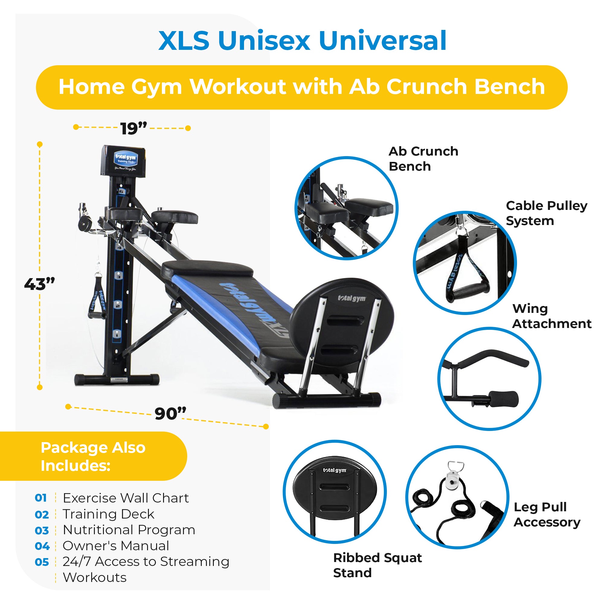 Total Gym XLS Unisex Home Gym Workout Machine with Ab Crunch Bench (Open Box) - VMInnovations