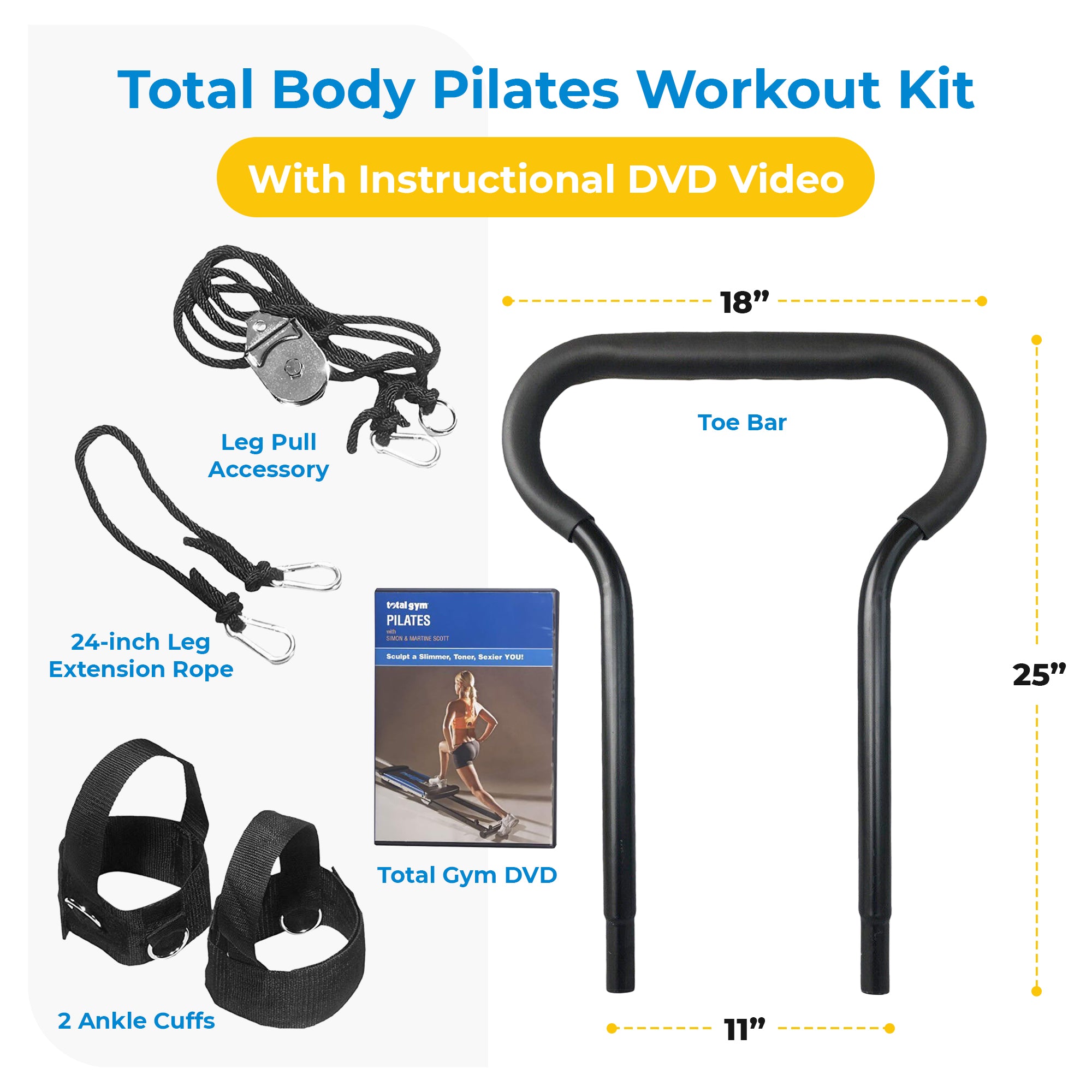 Total Gym Men/Women Total Body Pilates Workout Kit with Instructional DVD Video - VMInnovations