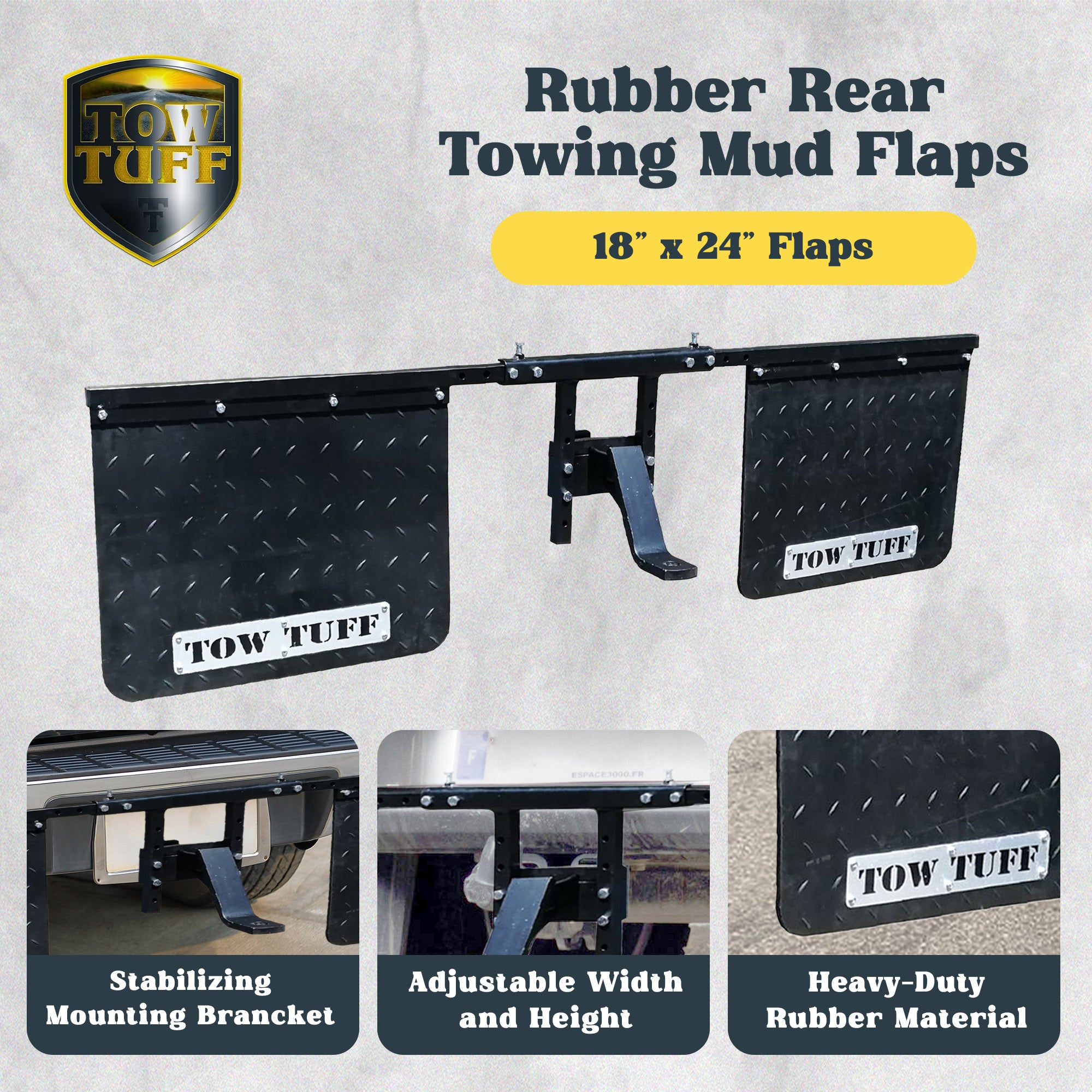 Tow Tuff 18x24 Inch Hitch Mount Rubber Rear Splash Guard Towing Mud Flaps (Used) - VMInnovations