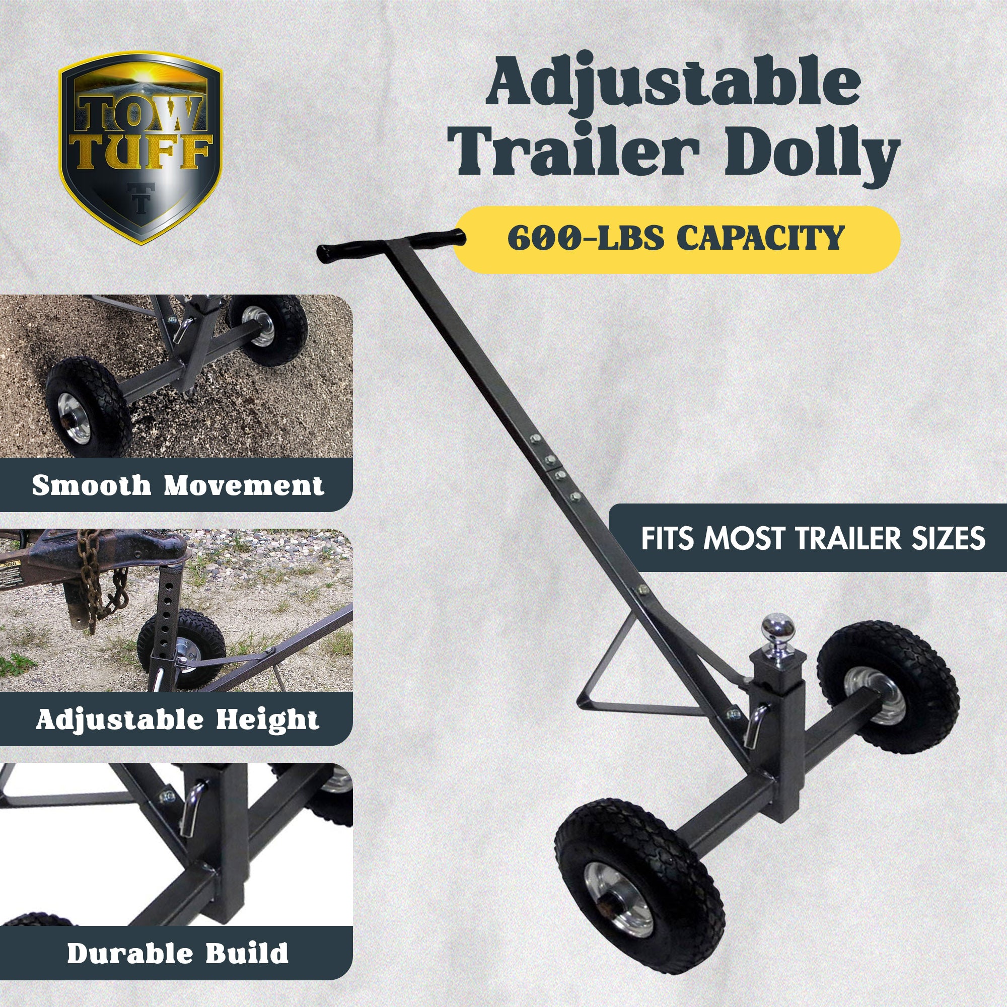 Tow Tuff TMD-600AFF Adjustable Steel 600 Pound Capacity Trailer Dolly (Open Box)