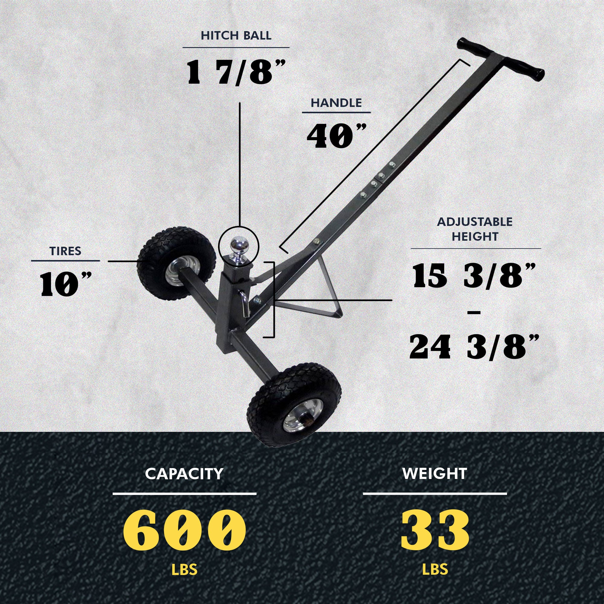 Tow Tuff TMD-600AFF Adjustable Steel 600 Pound Capacity Trailer Dolly (Open Box)