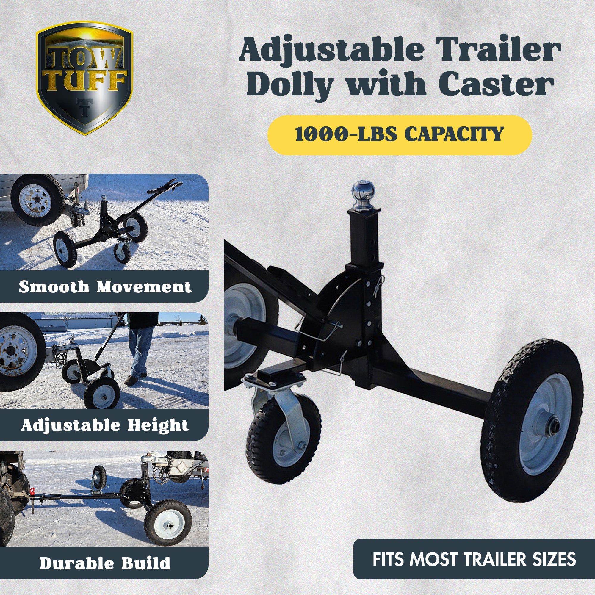 Tow Tuff TMD-1000CATV Adjustable Steel 1000lb Heavy Duty Trailer Dolly(Open Box) - VMInnovations