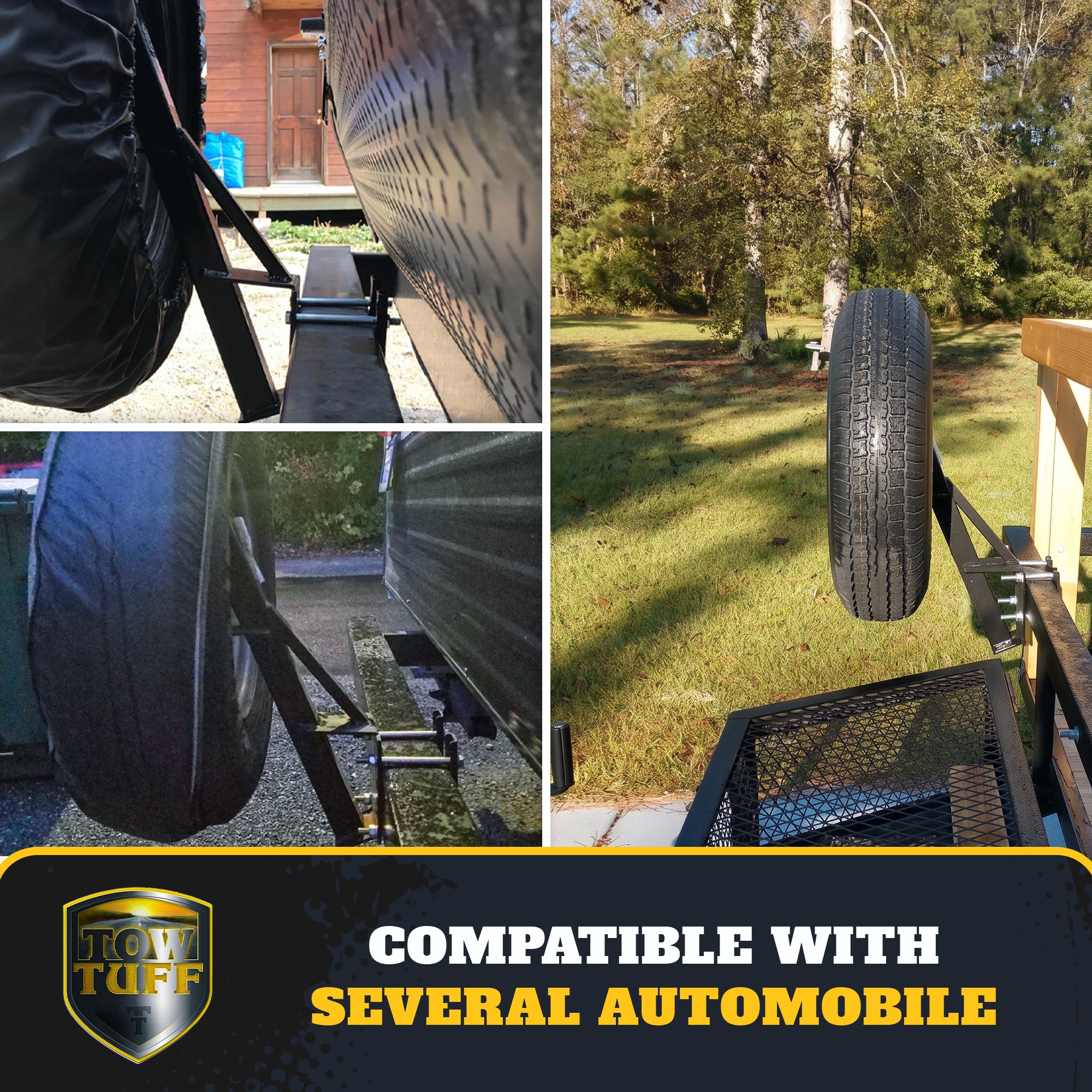 Tow Tuff TTF-08HD Heavy Duty Steel Universal Spare Trailer Tire Carrier, Black - VMInnovations