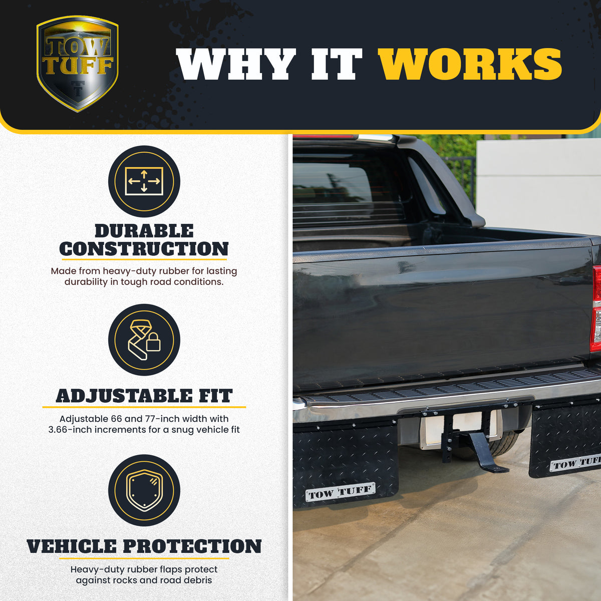 Tow Tuff 2418AMF 18" x 24" Universal Hitch Mount Rubber Rear Towing Mud Flaps - VMInnovations