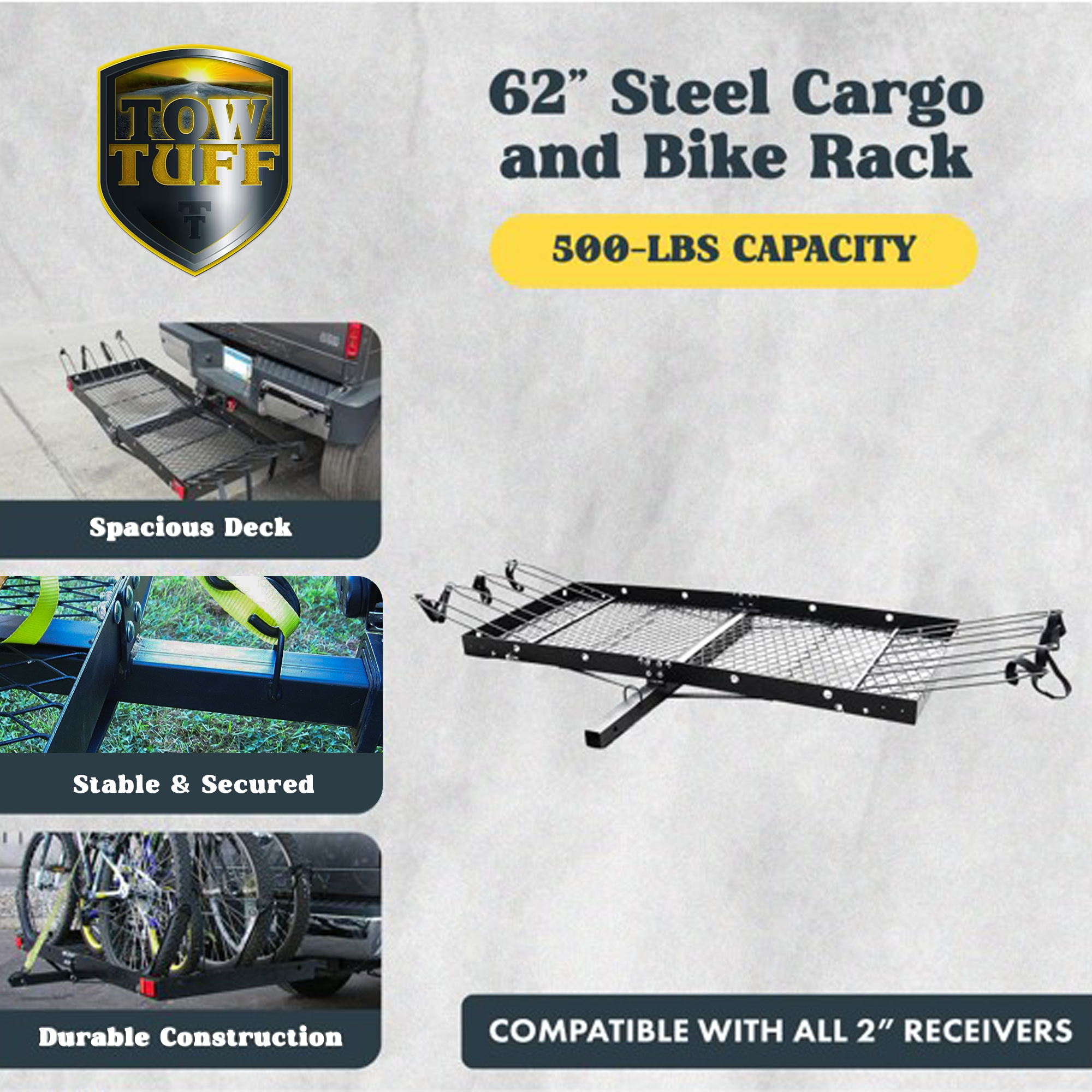 Tow Tuff 62" Steel Cargo Carrier Trailer for Car or Truck with Bike Rack (Used)