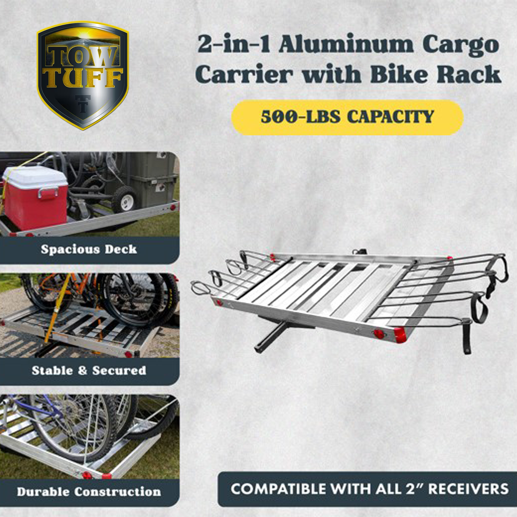 Tow Tuff Heavy Duty 2-in-1 Aluminum Cargo Carrier with Bike Rack (Open Box)
