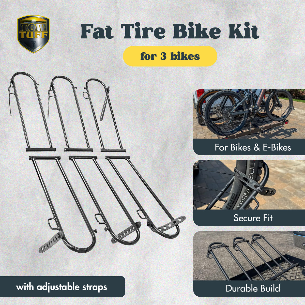 Tow Tuff Fat Tire Bike Cradle Kit for 3 Bikes with Adjustable Straps (Used)