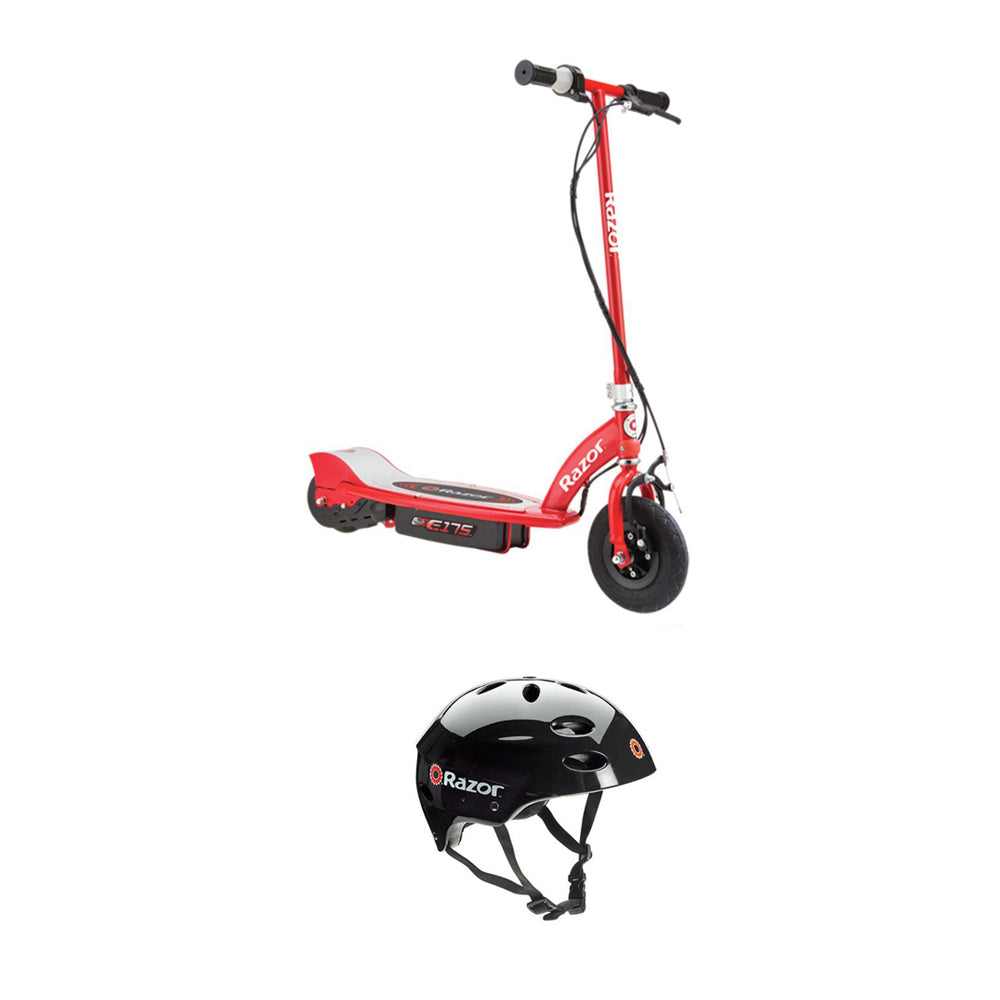 Razor E175 Rechargeable Electric Power Scooter, Red & V17 Sport Helmet, Black