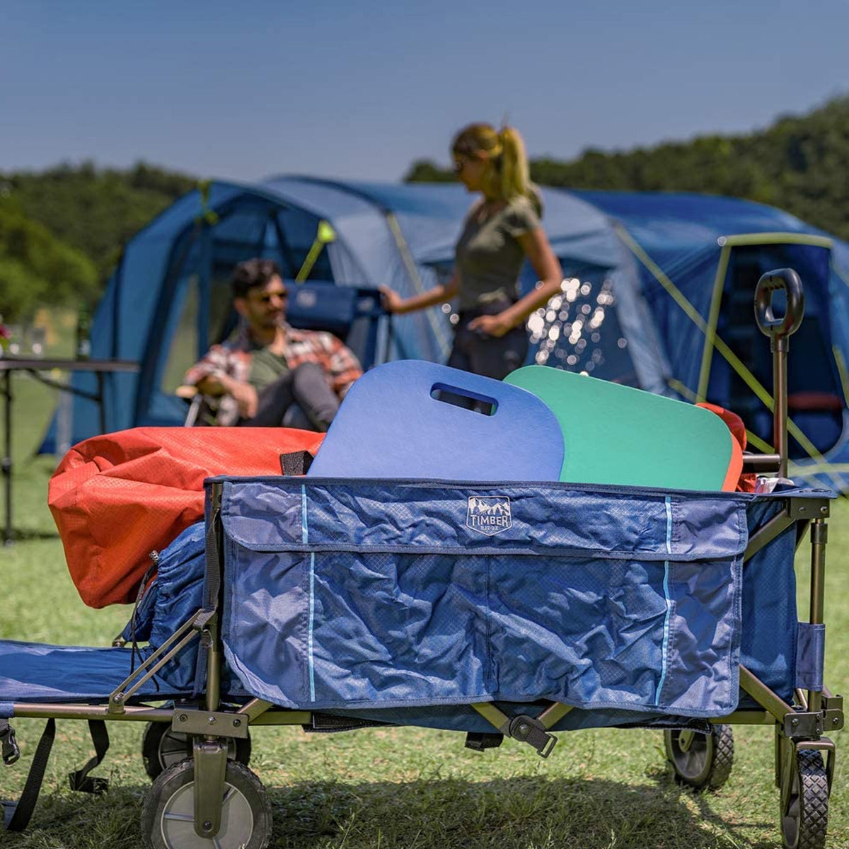 Timber Ridge 21727 Laburnum Foldable Rolling Utility Tailgate Wagon Cart, Blue