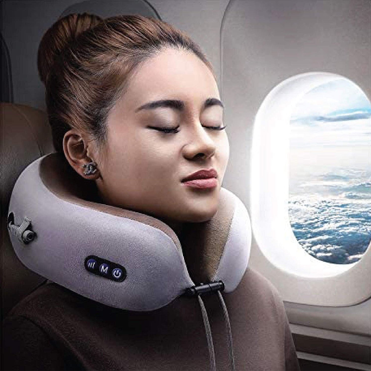 TRAKK Deep Tissue Memory Foam Neck Massage Travel Pillow, Brown (Open Box) - VMInnovations