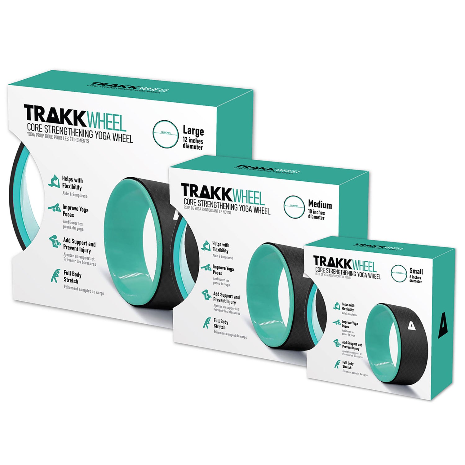 3in1 Back Stretch Foam Roller Yoga Wheel, Set of 3, Black (Open Box) - VMInnovations